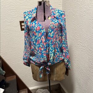 No Boundaries Blue and Pink Patterned Blouse